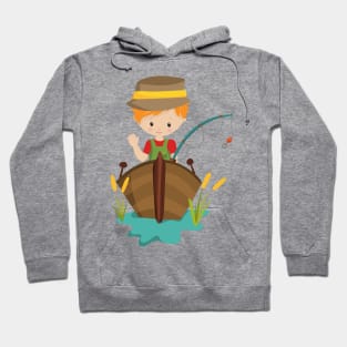 Fishing Boy, Fisherman, Fishing Rod, Orange Hair Hoodie